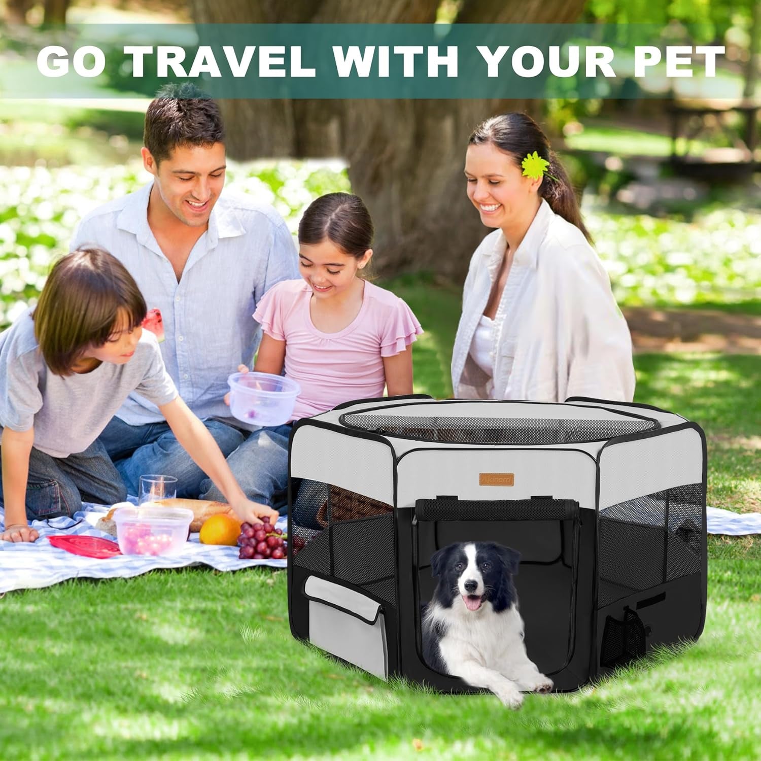 Portable Dog Playpen, Foldable Pet Play Pen for Puppy Cat, Black