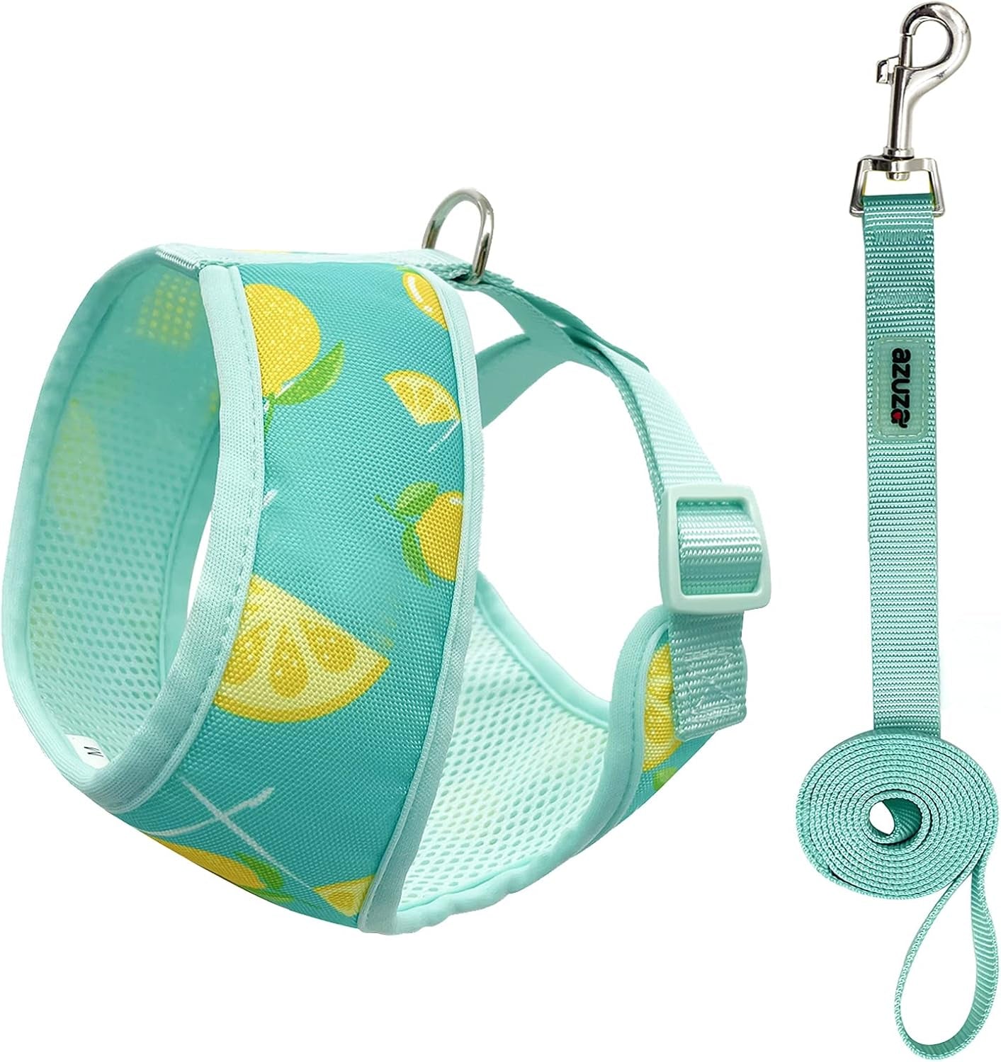 Dog Harness with Leash Set Cute Lemon Pineapple Flower Pattern Head-In Small Dog Harness Vests No Pull Comfort Padded Dog Walking Harness for Puppies Small and Medium Dogs
