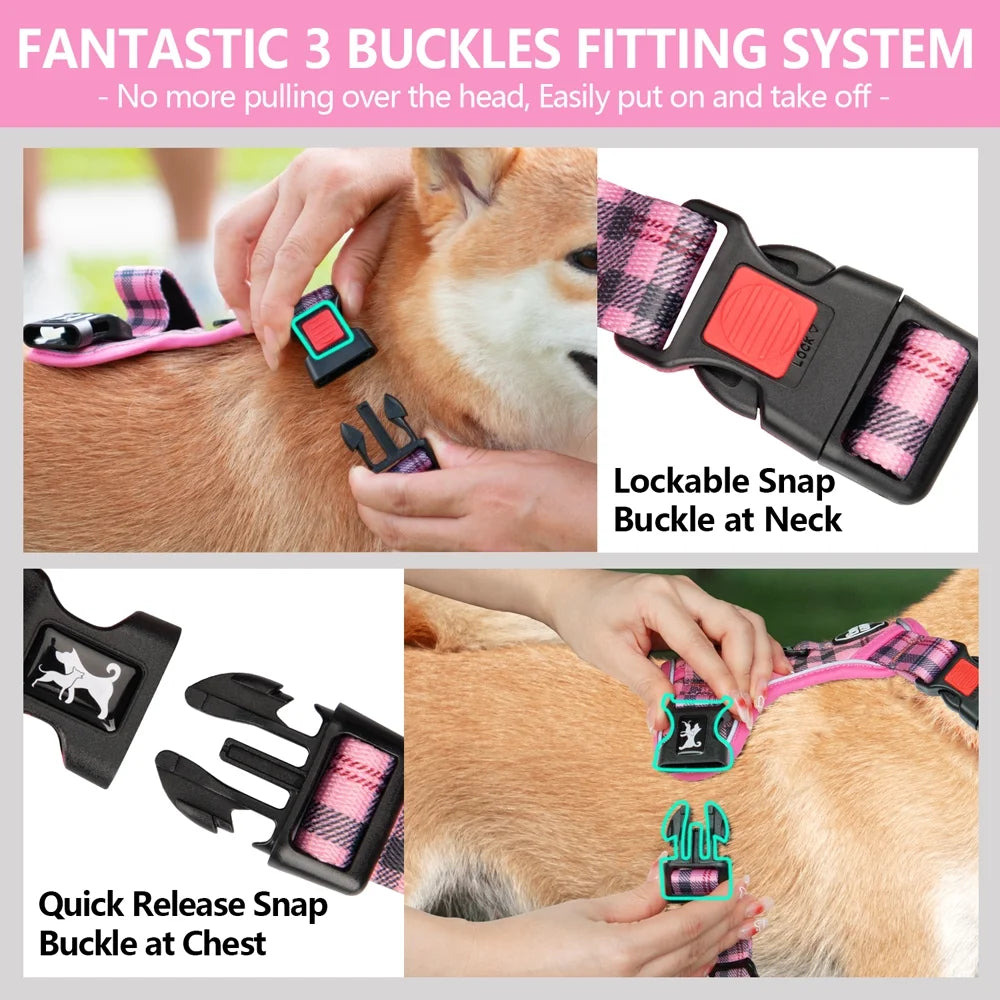 Dog Harness and Leash Combo, Escape Proof No Pull Vest Harness, Reflective Adjustable Soft Padded Pet Harness with Handle for Small to Large Dogs