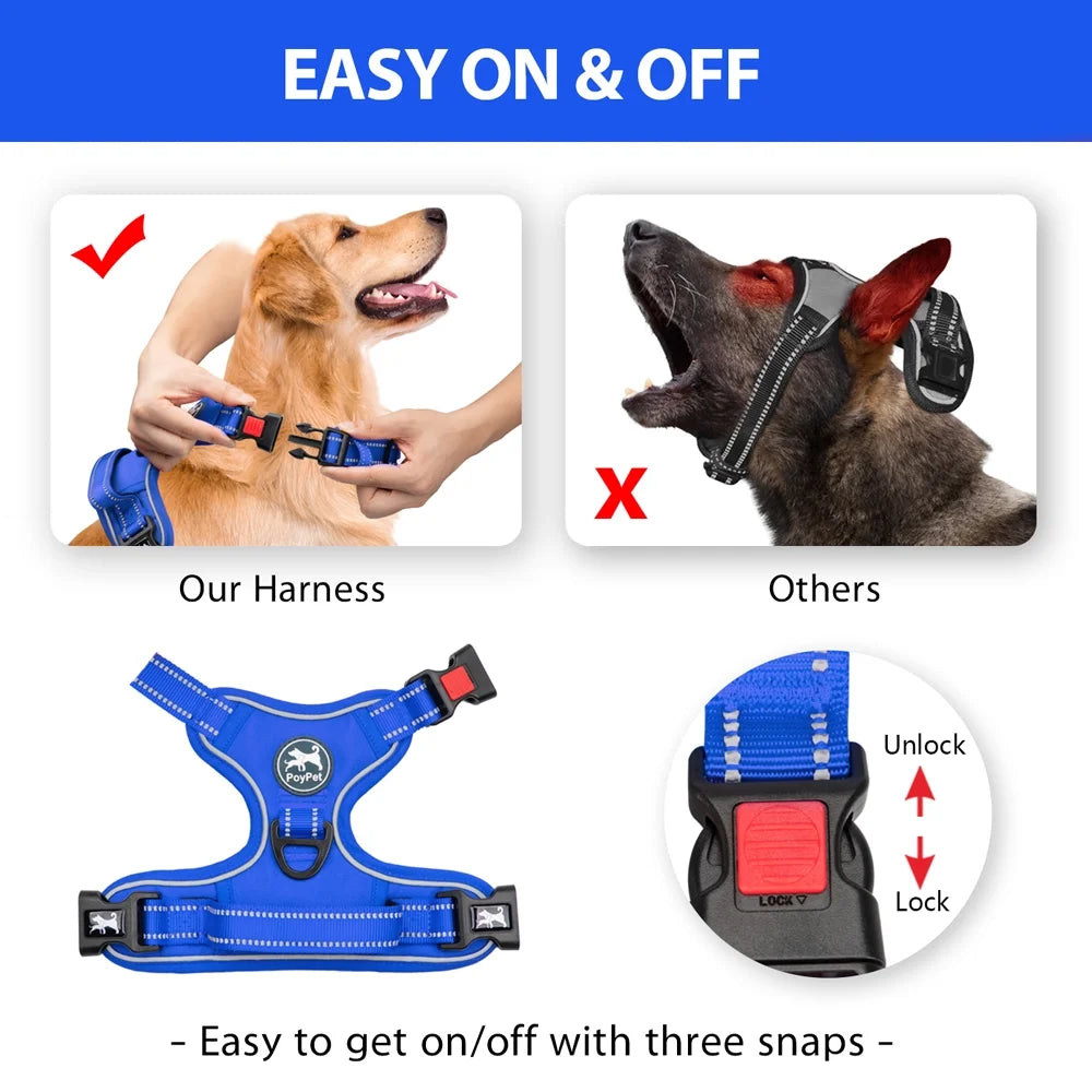 Reflective Dog Harness No Pull Dog Vest Harness with Handle,No Choke Adjustable Soft Padded Pet Vest for Small to Large Dogs,Royal Blue, L