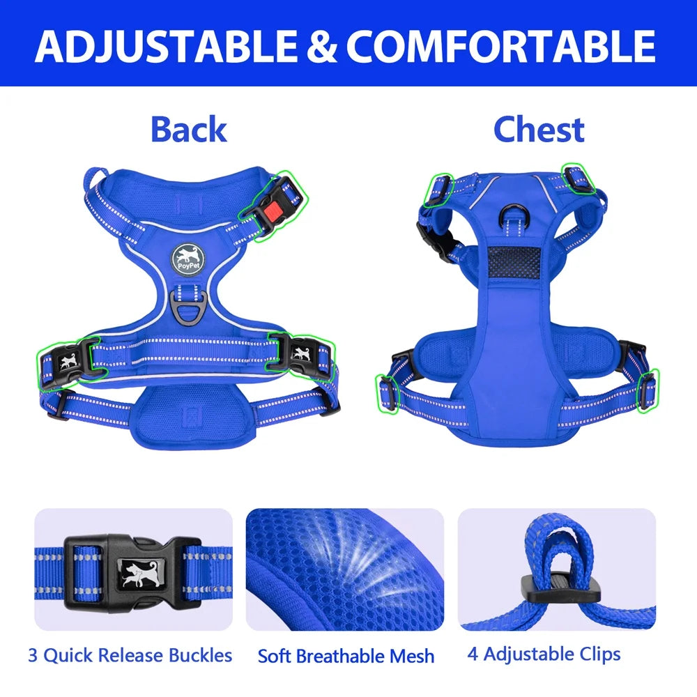 Reflective Dog Harness No Pull Dog Vest Harness with Handle,No Choke Adjustable Soft Padded Pet Vest for Small to Large Dogs,Royal Blue, L