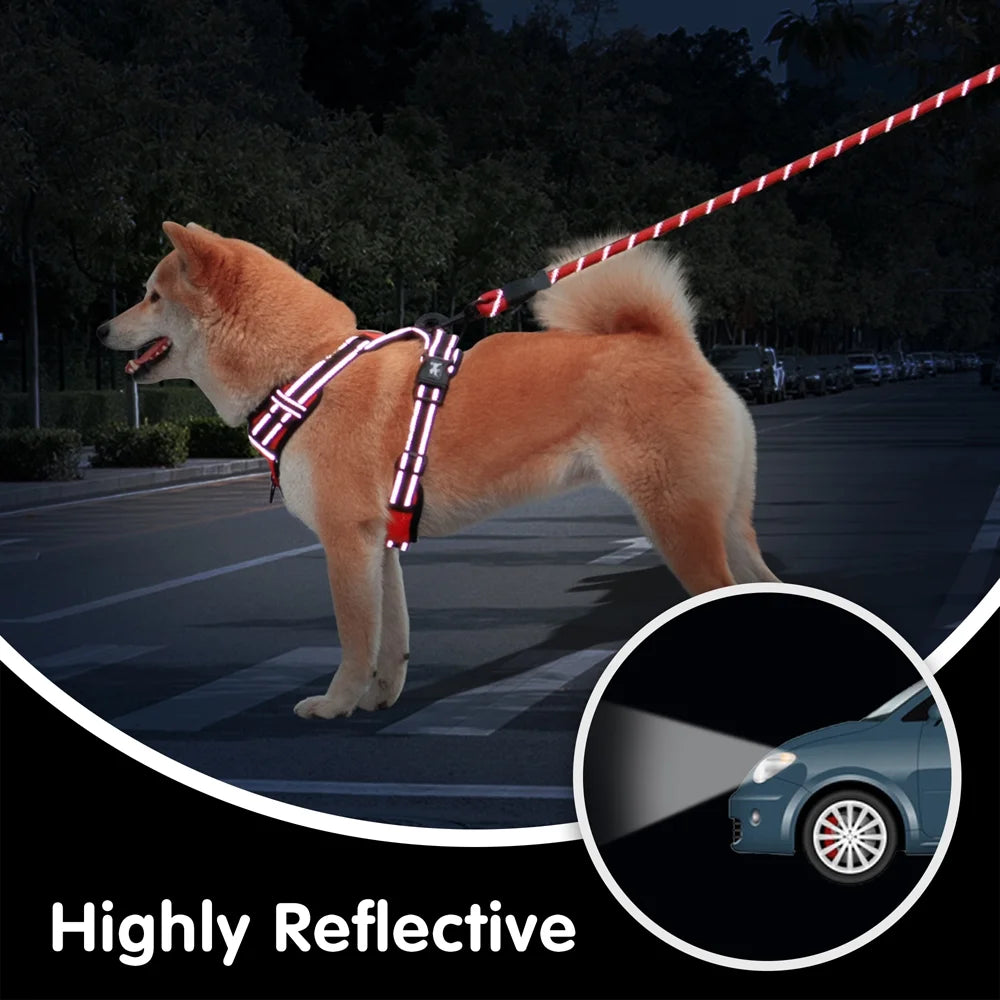 Dog Harness and Leash Combo, Escape Proof No Pull Vest Harness, Reflective Adjustable Soft Padded Pet Harness with Handle for Small to Large Dogs