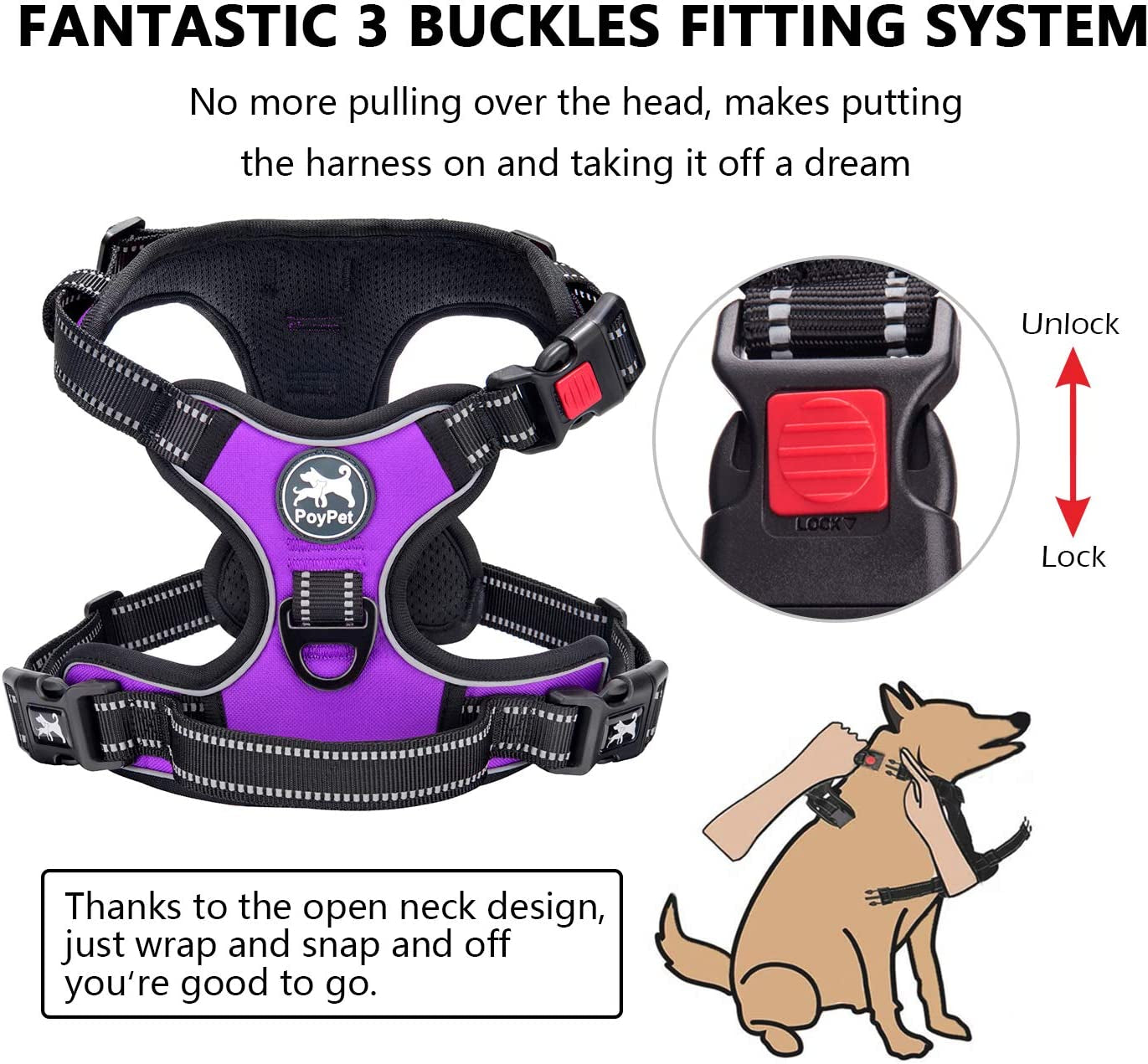 No Pull Dog Harness Medium with Front Clip & Neck Release Buckle