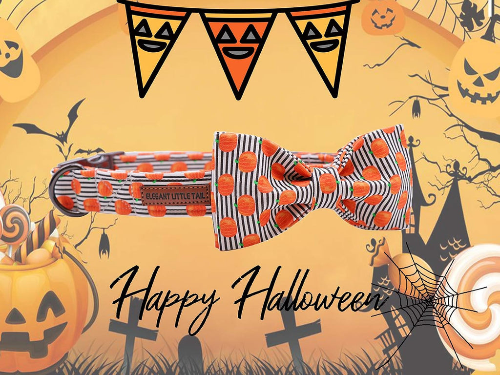 Halloween Dog Collar, Pumpkin Print Pet Collar Bowtie Dog Collar Holiday Adjustable Pet Gift Collars for Small Medium Large Dogs