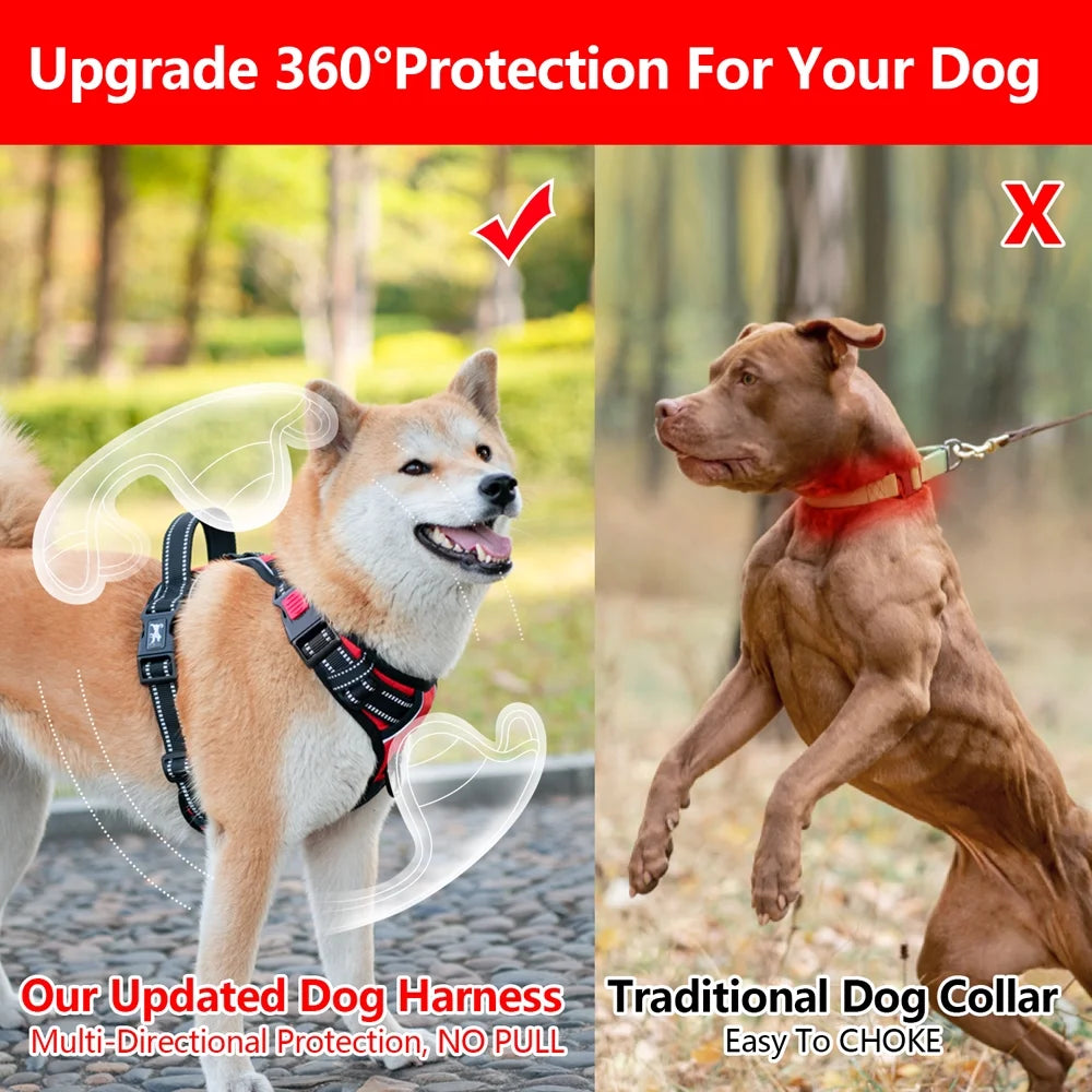 Dog Harness and Leash Combo, Escape Proof No Pull Vest Harness, Reflective Adjustable Soft Padded Pet Harness with Handle for Small to Large Dogs