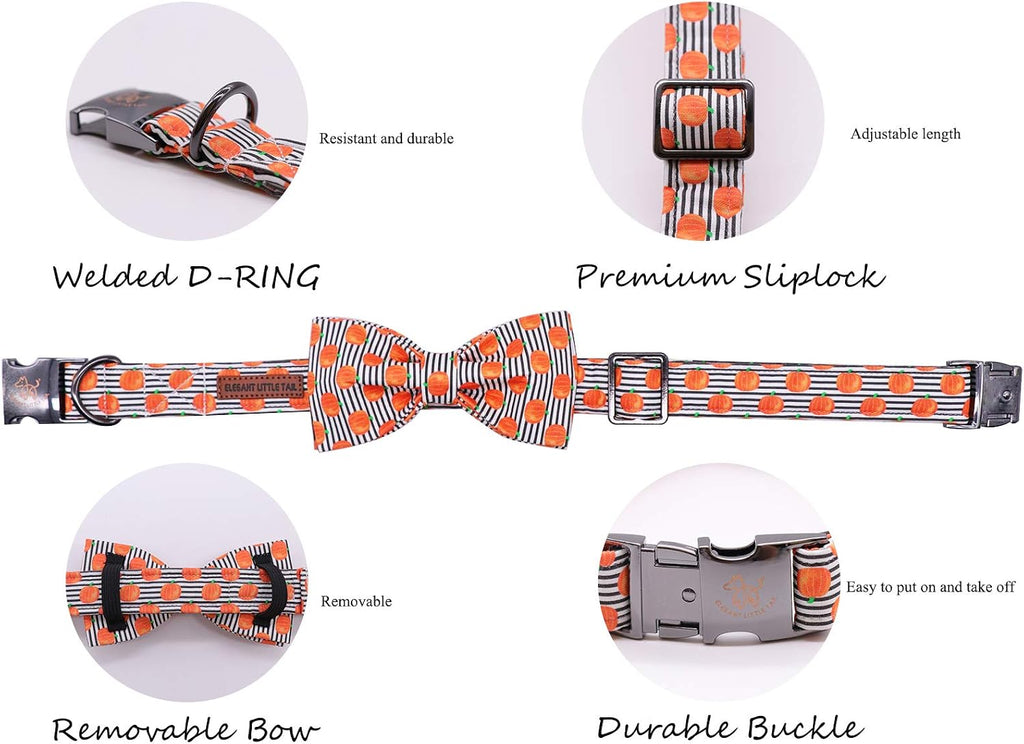 Halloween Dog Collar, Pumpkin Print Pet Collar Bowtie Dog Collar Holiday Adjustable Pet Gift Collars for Small Medium Large Dogs