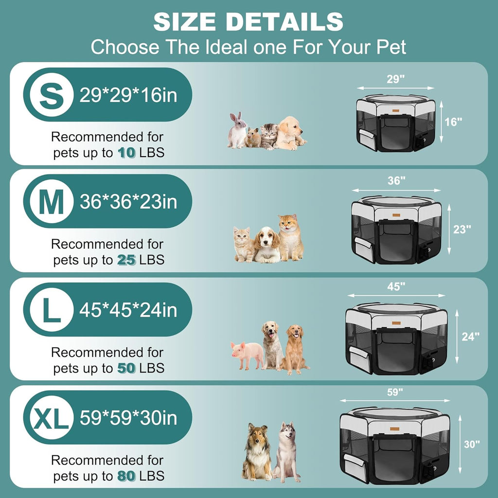 Portable Dog Playpen, Foldable Pet Play Pen for Puppy Cat, Black