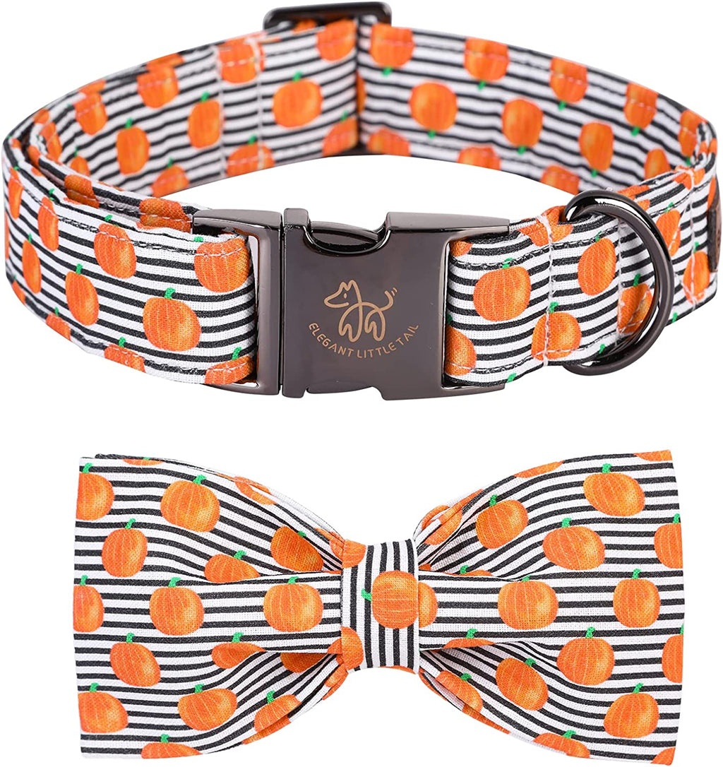 Halloween Dog Collar, Pumpkin Print Pet Collar Bowtie Dog Collar Holiday Adjustable Pet Gift Collars for Small Medium Large Dogs