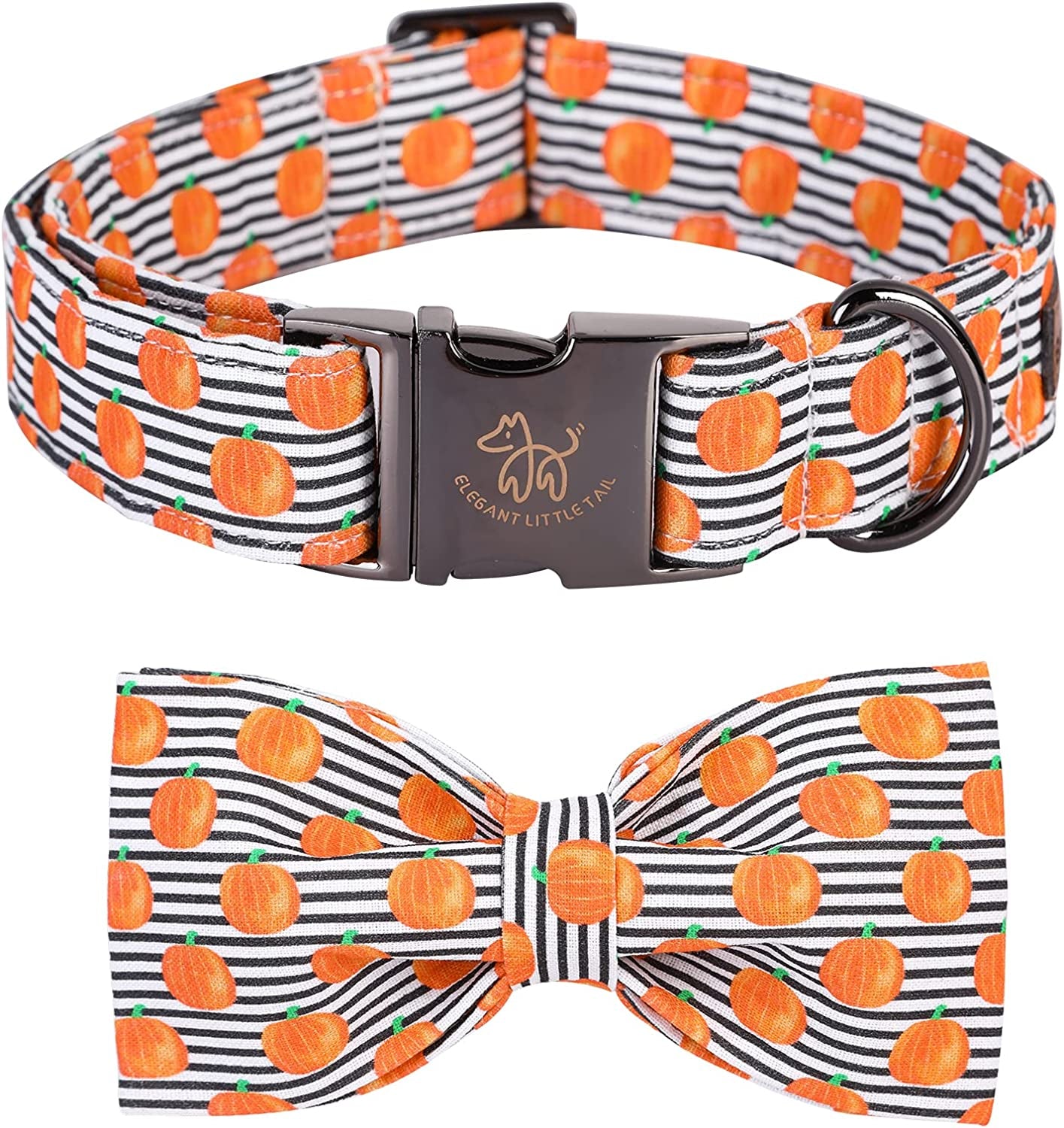 Halloween Dog Collar, Pumpkin Print Pet Collar Bowtie Dog Collar Holiday Adjustable Pet Gift Collars for Small Medium Large Dogs