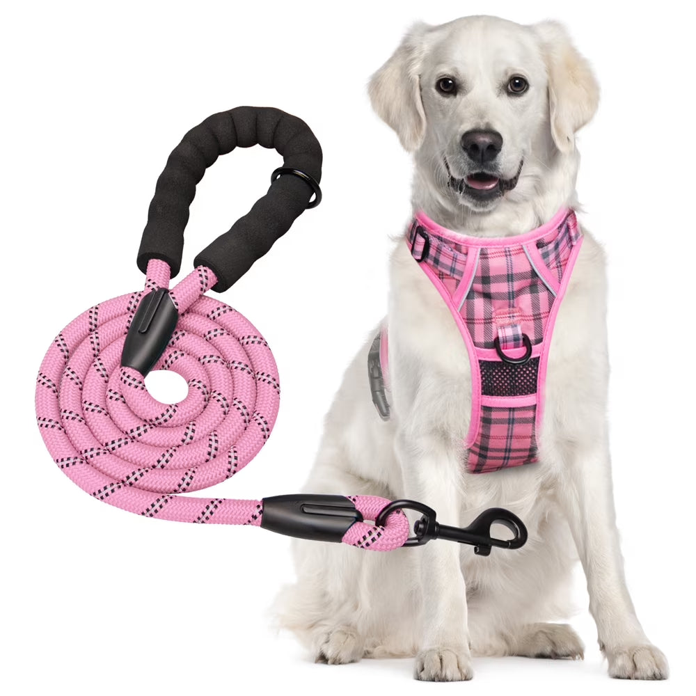 Dog Harness and Leash Combo, Escape Proof No Pull Vest Harness, Reflective Adjustable Soft Padded Pet Harness with Handle for Small to Large Dogs