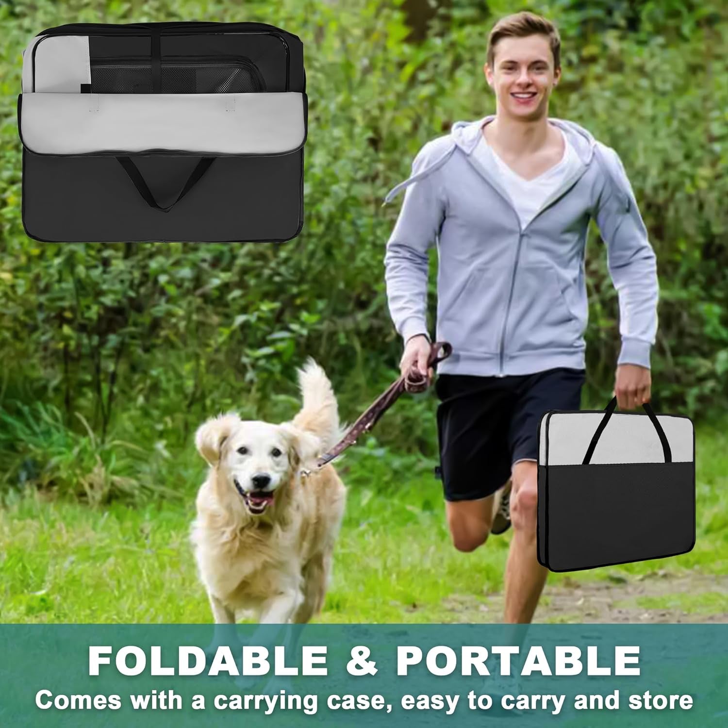 Portable Dog Playpen, Foldable Pet Play Pen for Puppy Cat, Black