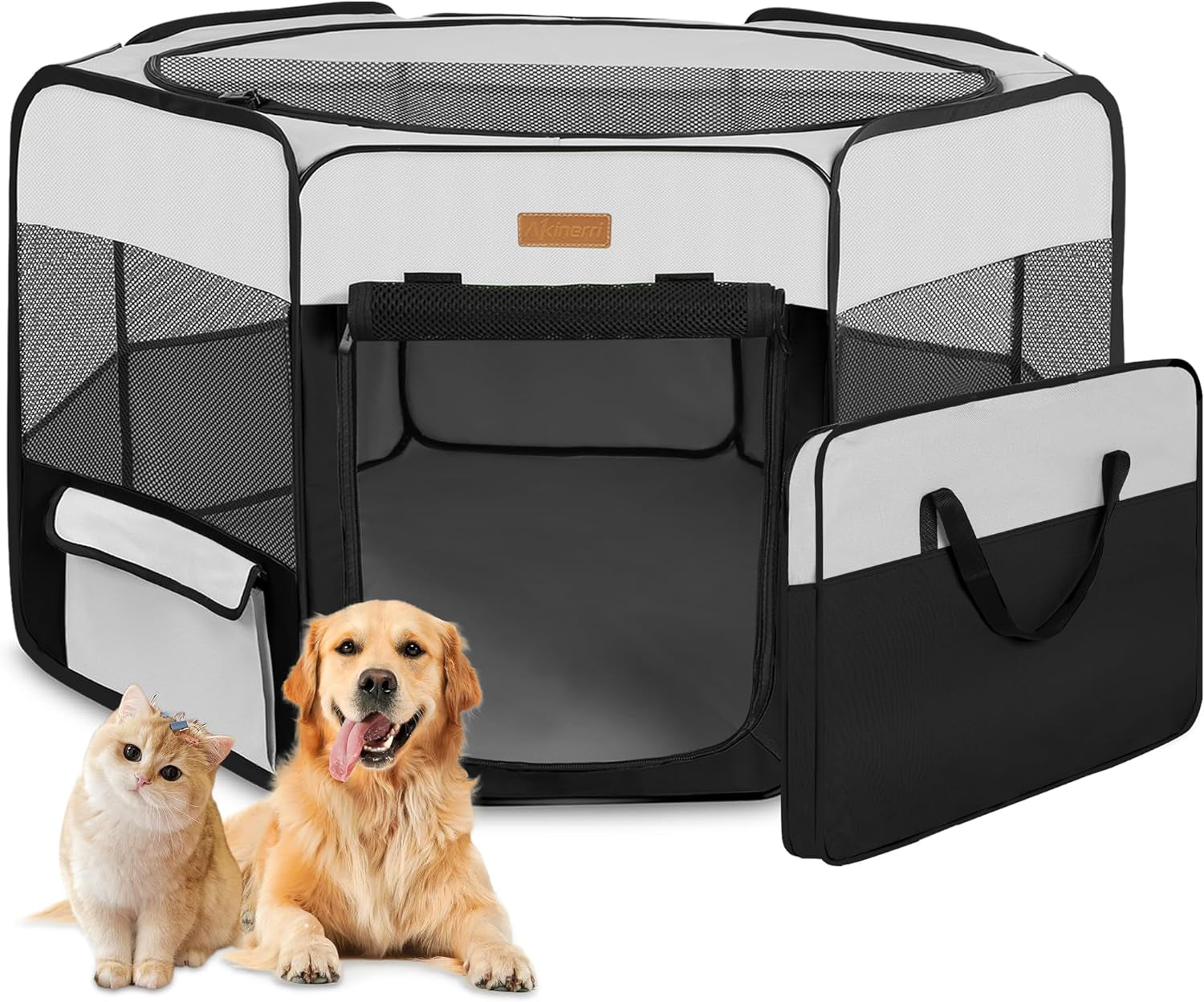 Portable Dog Playpen, Foldable Pet Play Pen for Puppy Cat, Black