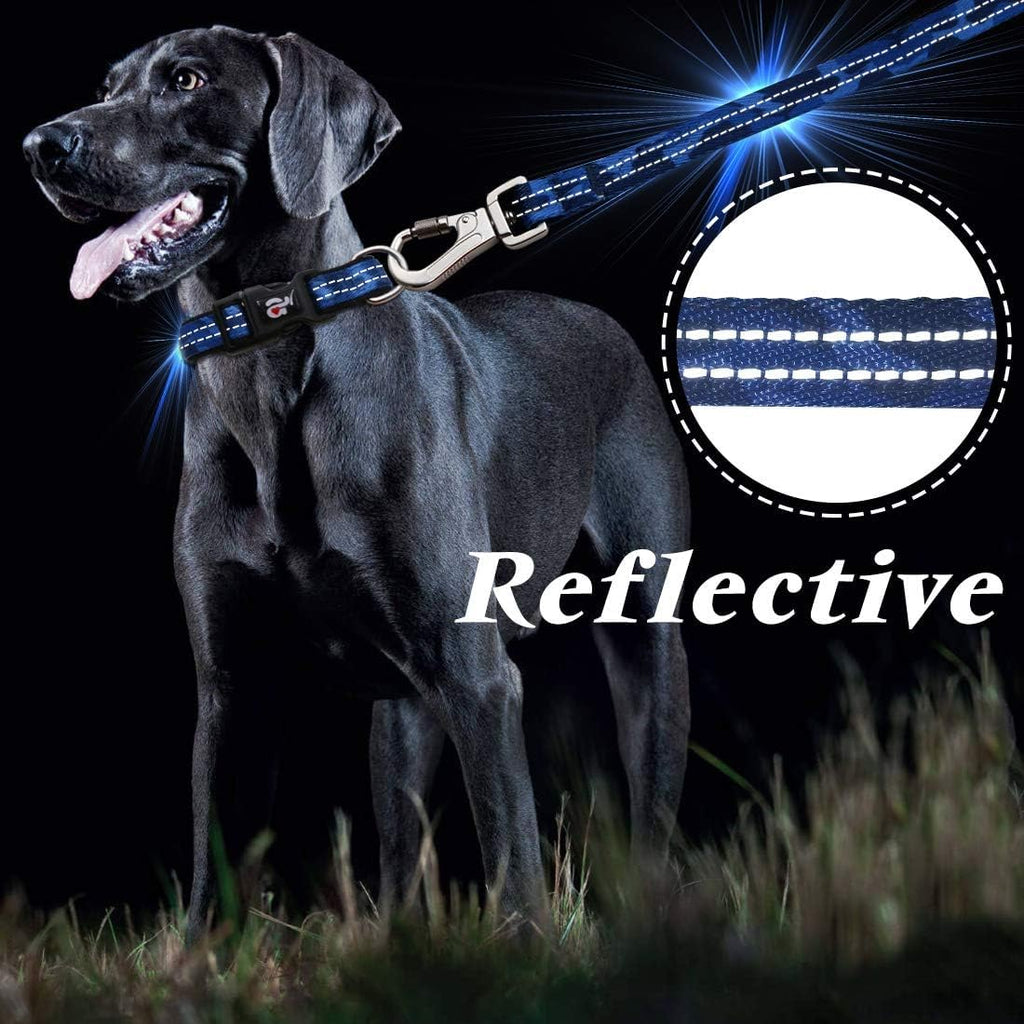 Reflective Dog Collar and Leash Set with Airtag Holder, Blue Camo Padded Collar with Matching Clip Handle Leash for Small Dogs
