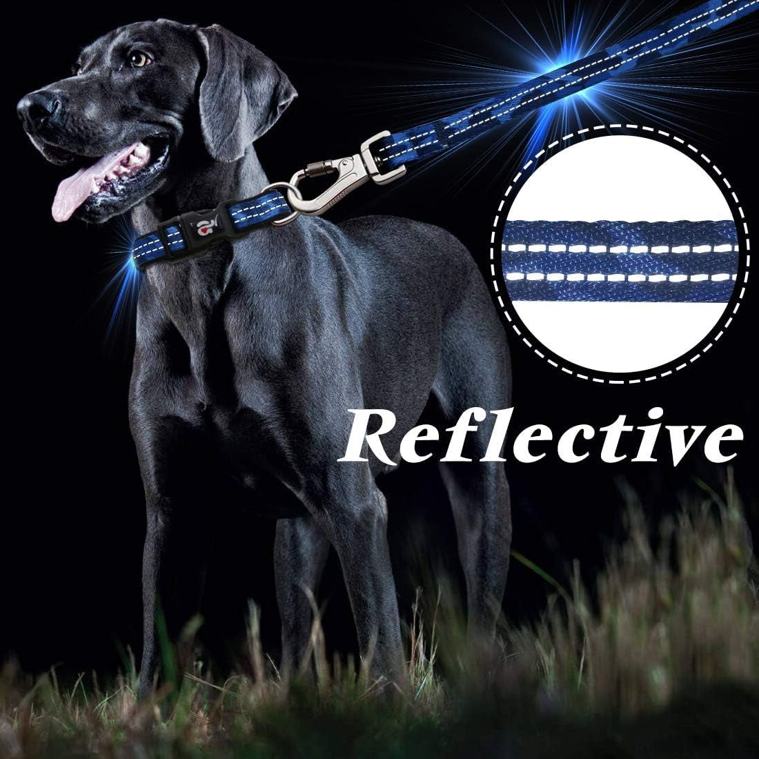 Reflective Dog Collar and Leash Set with Airtag Holder, Blue Camo Padded Collar with Matching Clip Handle Leash for Small Dogs