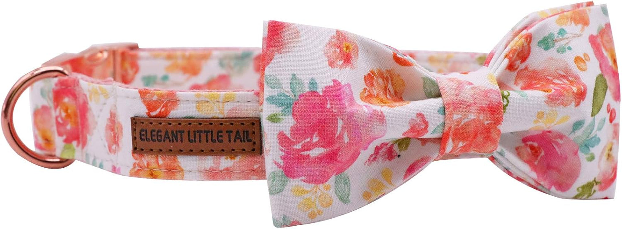 Dog Collar with Bow, Peach Floral Print Cotton & Webbing Bow Dog Collar Bow
