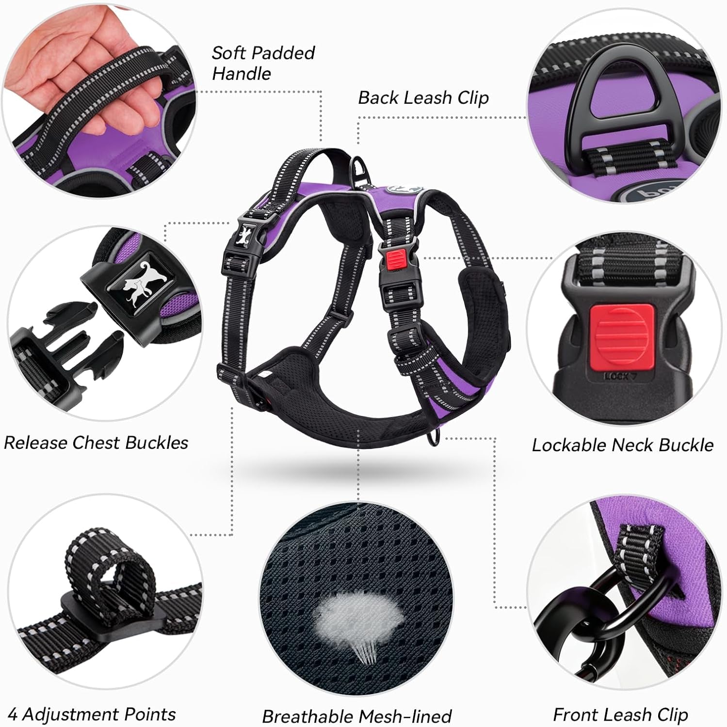 No Pull Dog Harness Medium with Front Clip & Neck Release Buckle