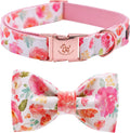 Dog Collar with Bow, Peach Floral Print Cotton & Webbing Bow Dog Collar Bow