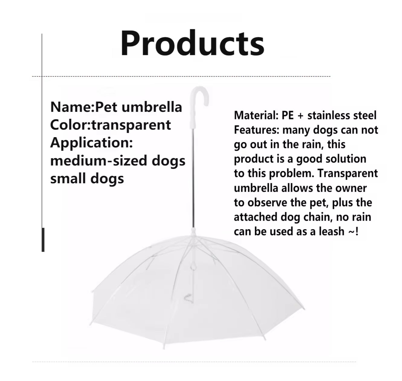 2026 New Pet Umbrella Leash Rainproof Snowproof Dog Umbrella Leash for Small Dogs Adjustable Doggy Umbrella