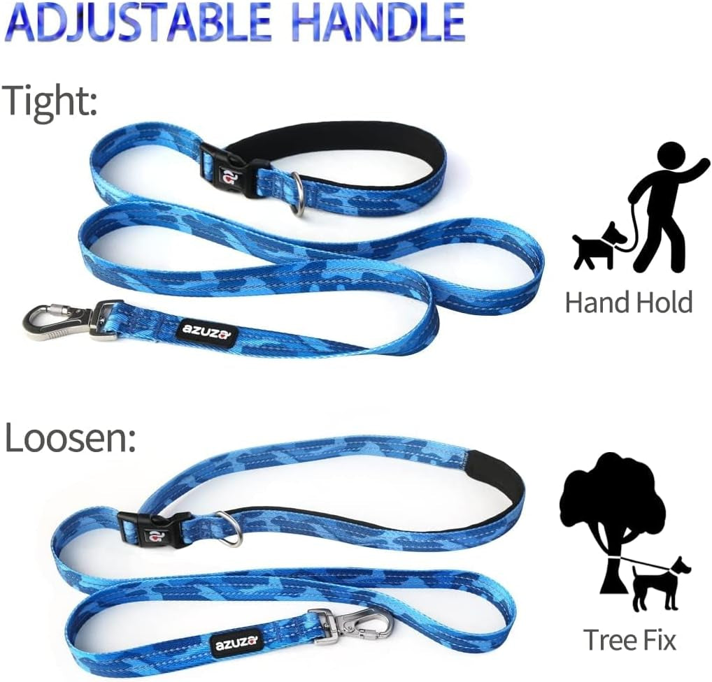 Reflective Dog Collar and Leash Set with Airtag Holder, Blue Camo Padded Collar with Matching Clip Handle Leash for Small Dogs